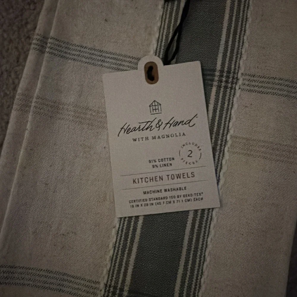 Hearth & Hand Magnolia Striped Kitchen Towels Cream, Green, & Blue, Set of 2 NWT